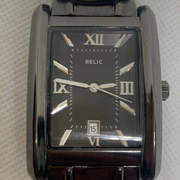 Relic men black tone watch date 50MWR 31mm rectangle case Quartz 8” running - Picture 3 of 8